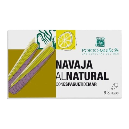 The Artisan Cheese Room Porto-Muiños razor clams with sea spaghetti in a white rectangular product box
