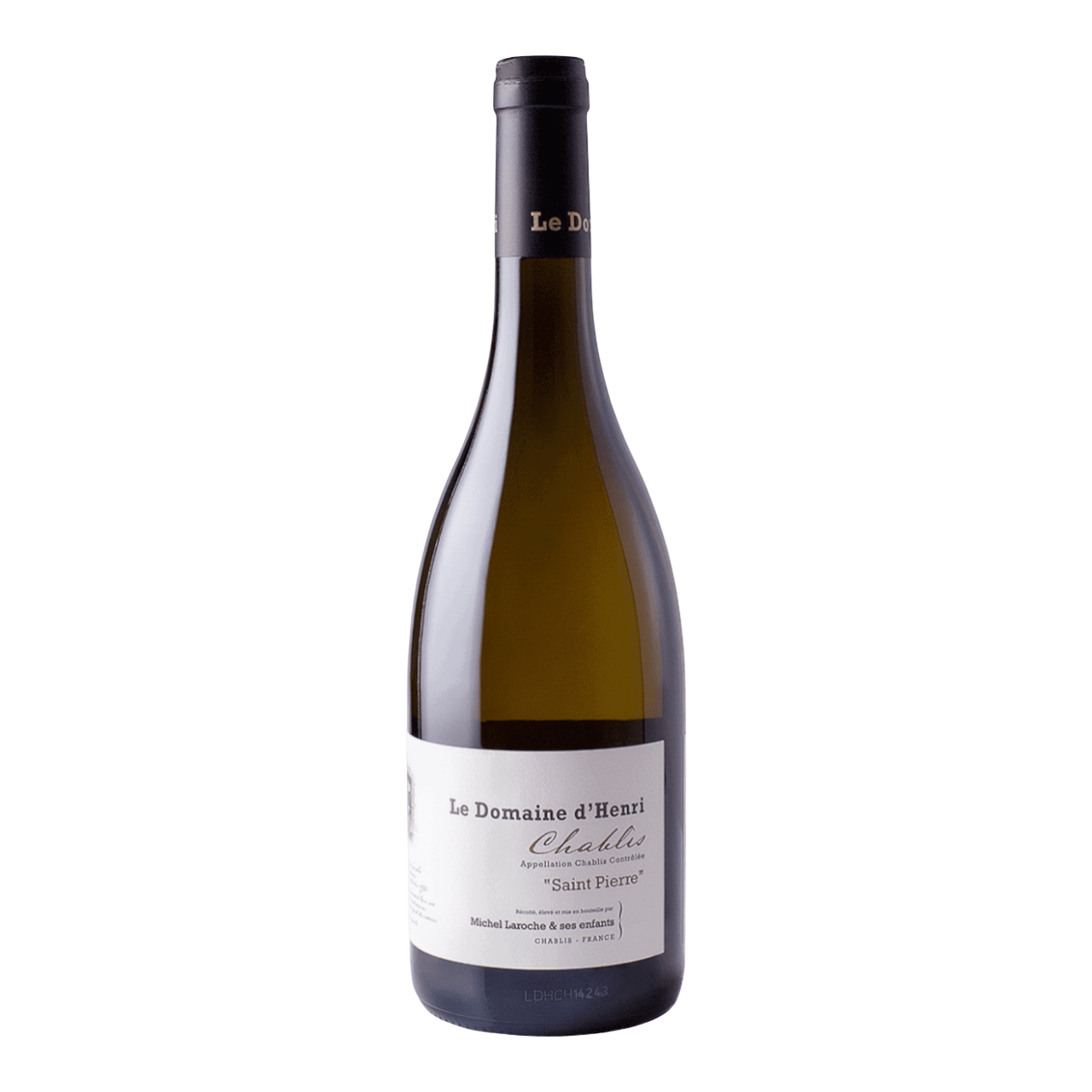 The Artisan Cheese Room bottle of Le Domaine d'Henri Chablis Saint Pierre 2023 white wine on a white background.