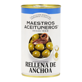 The Artisan Cheese Room tin of green olives stuffed with anchovies featuring a classic label design