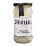 The Artisan Cheese Room Maestros Onions Cebollitas pickled in vinegar in a glass jar with black lid