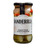 The Artisan Cheese Room Maestros Banderilla jar containing sliced pickles and peppers in brine