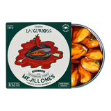 The Artisan Cheese Room La Curiosa canned mussels in spicy marinade with a whimsical illustrated label