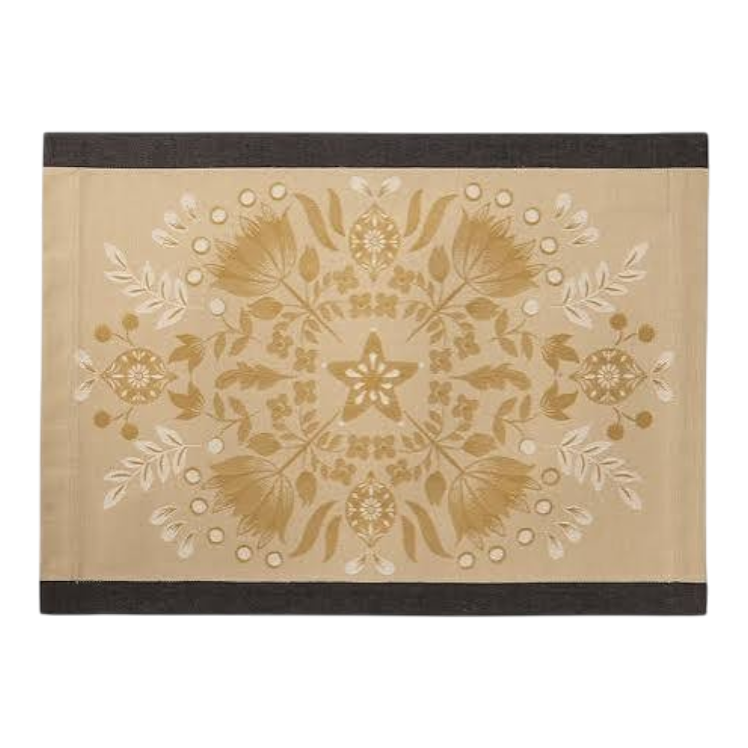 The Artisan Cheese Room Le Jacquard Francais Feerie cotton placemat in pain d'epices with festive floral star design.