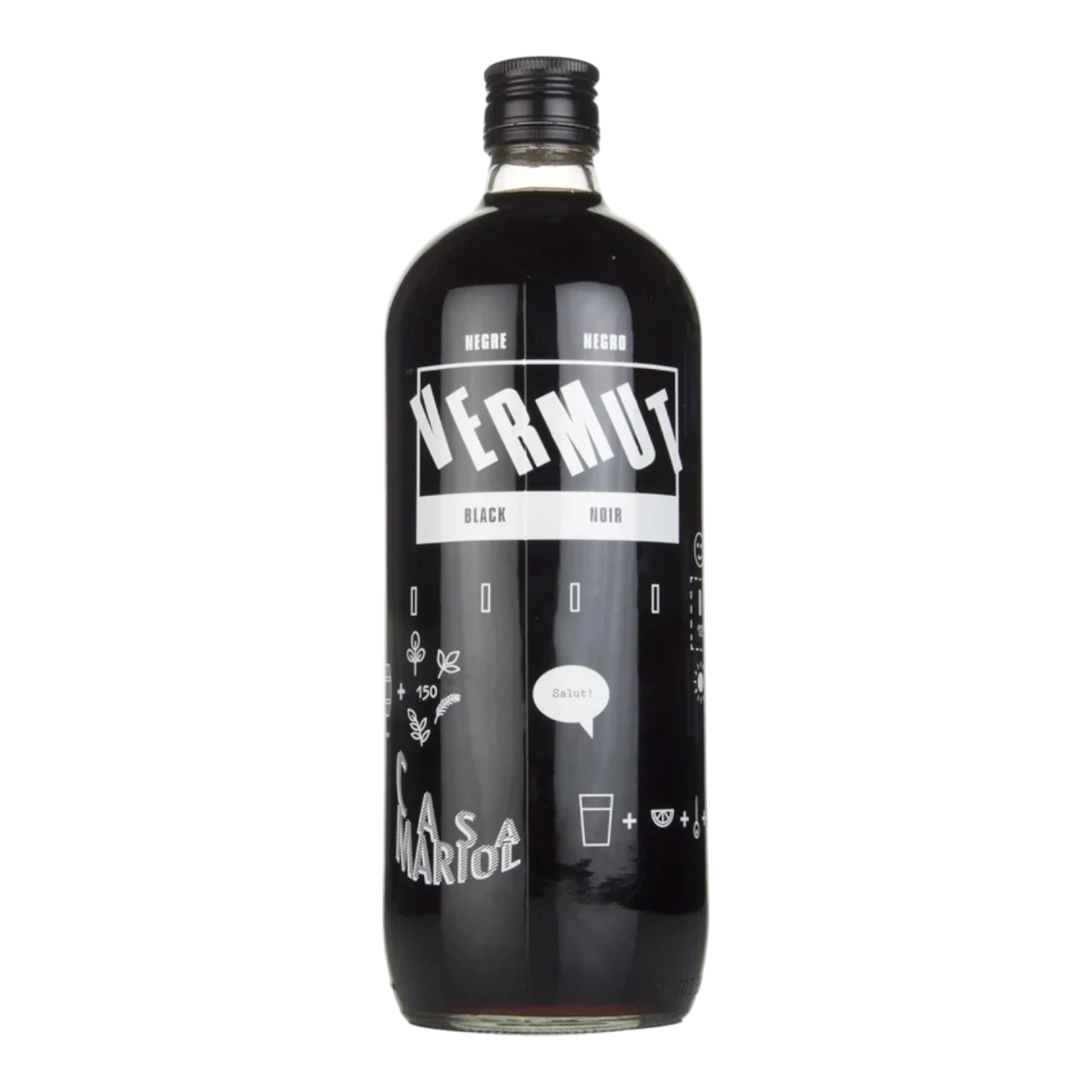 The Artisan Cheese Room Casa Mariol Vermut Negro 1000ml bottle with a dark mahogany vermouth and minimalist label.