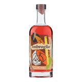 The Artisan Cheese Room Poor Toms Imbroglio Amaro bottle with vibrant abstract label art on a black background.