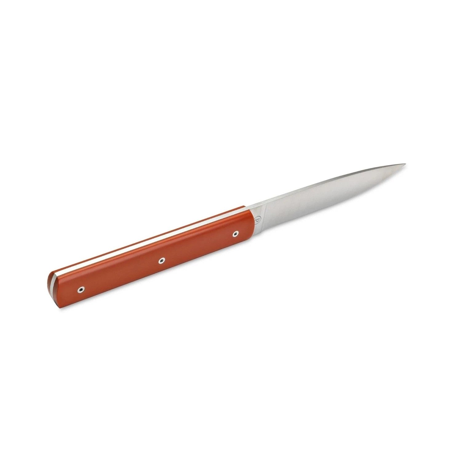 The Artisan Cheese Room Perceval 9.47 table knife with a vibrant orange polyacetal handle and stainless steel blade.