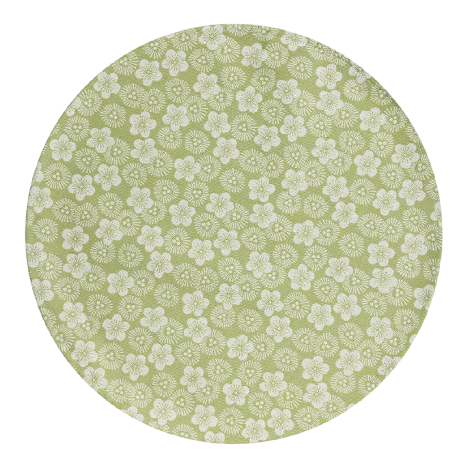 The Artisan Cheese Room Le Jacquard Francais Wagara round green placemat with white Japanese floral pattern