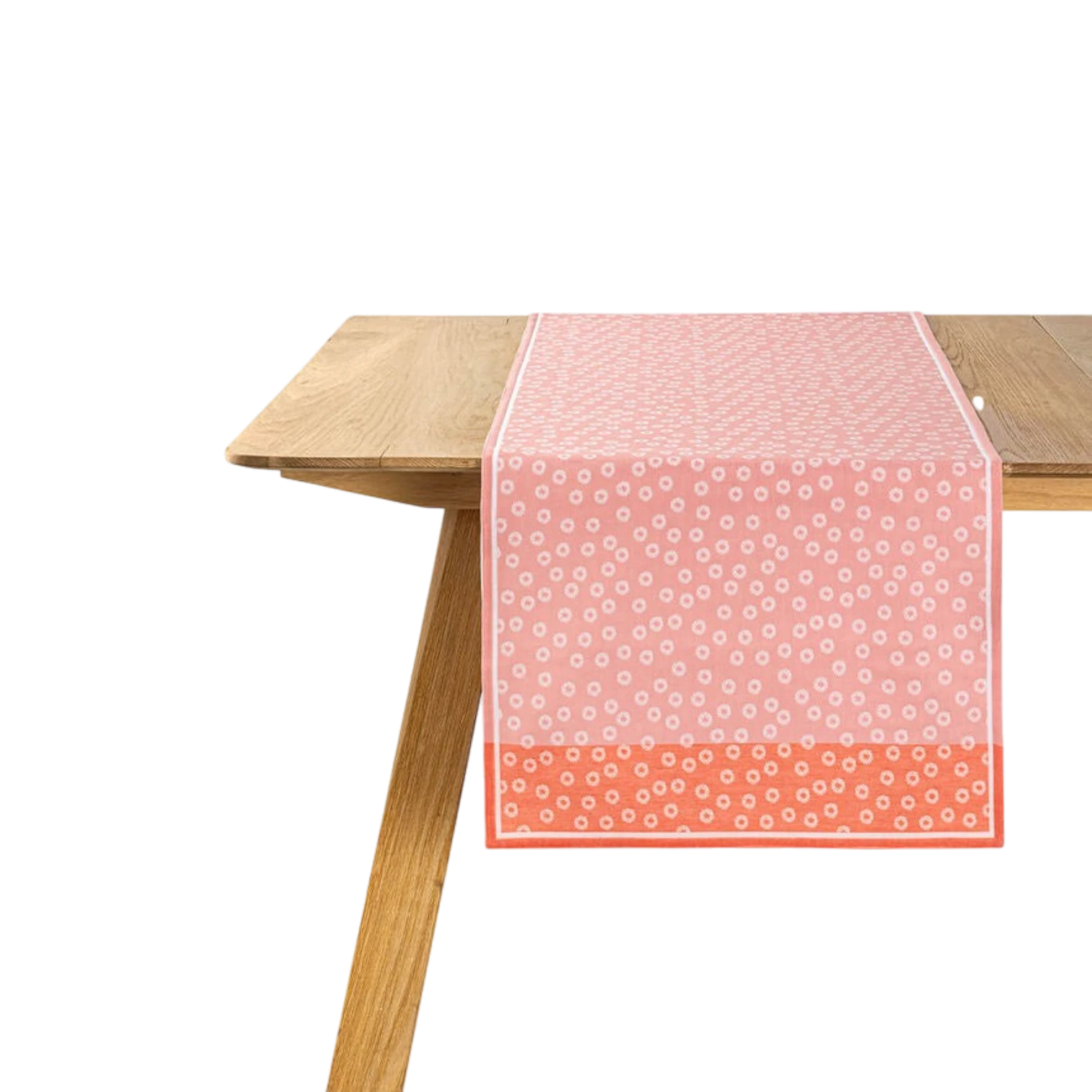 The Artisan Cheese Room Le Jacquard Francais Wagara pink cotton table runner with Japanese-inspired floral motifs.