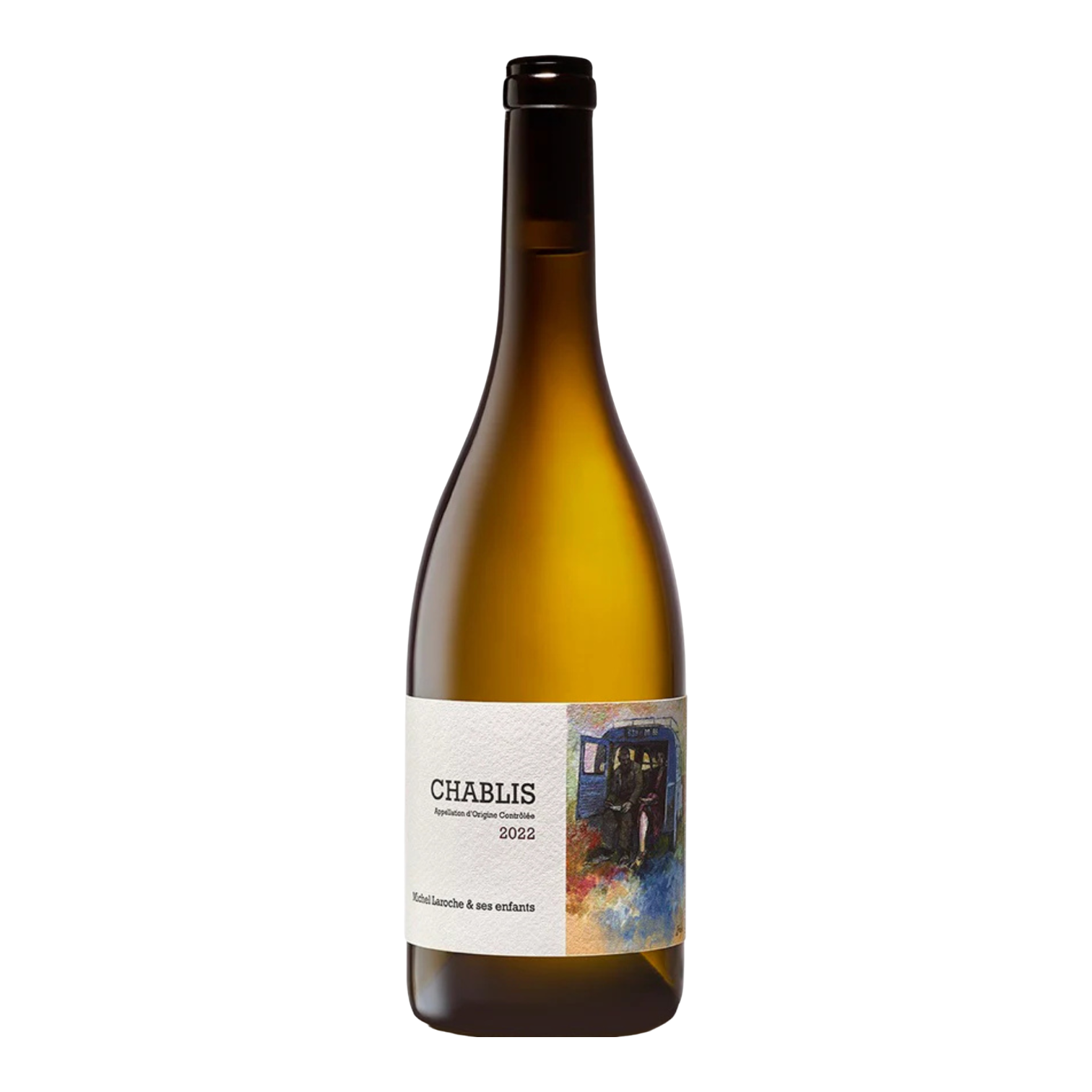 The Artisan Cheese Room bottle of Michel Laroche & ses enfants Chablis 2022 white wine with illustrated label